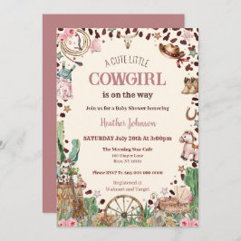 かわいい小さな女性のカーボーイウェスタンウォーターカラーベビーシャワー 招待状