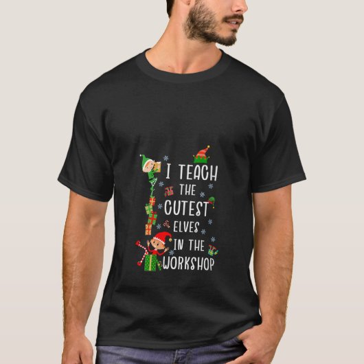 かわいい小さな妖精たちを教える女教師 クリスマスの贈り物 Tシャツ (正面)