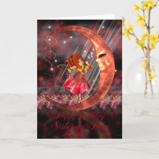 かわいい小さな妖精と義理の妹の誕生日カード カード (黄色い花)