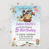 かわいい小さな妖精のプリンセス　カラフルな誕生日 招待状 (正面/裏面)
