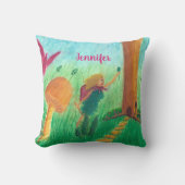 かわいい小さな妖精の庭の枕のパーソナライズされた中 クッション (正面)