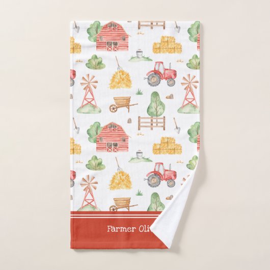 かわいい小さな子供の農家パターン(名) バスタオルセット (ハンドタオル)