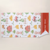 かわいい小さな子供の農家パターン（名） ビーチタオル (正面)