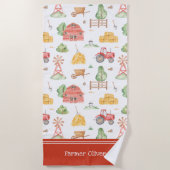 かわいい小さな子供の農家パターン（名） ビーチタオル (正面)