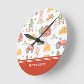かわいい小さな子供の農家パターン（名） ラウンド壁時計 (傾斜)