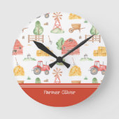 かわいい小さな子供の農家パターン（名） ラウンド壁時計 (正面)