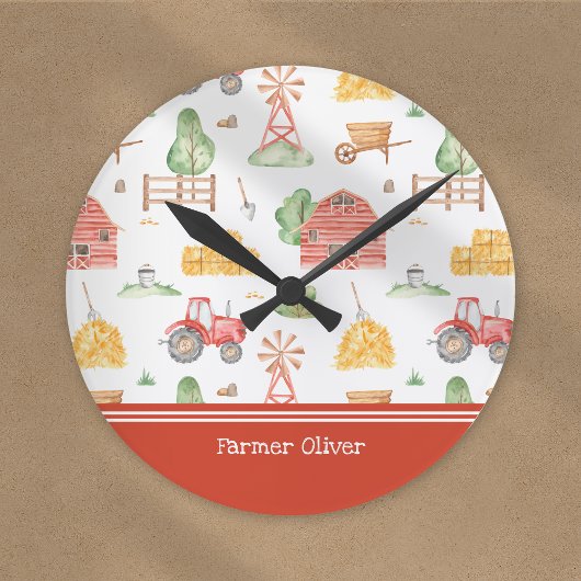 かわいい小さな子供の農家パターン（名） ラウンド壁時計