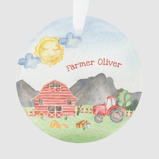 かわいい小さな子供の農家ファーストネームのクリスマス オーナメント (正面)