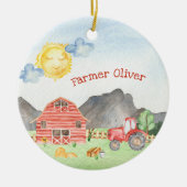 かわいい小さな子供の農家ファーストネームのクリスマス セラミックオーナメント (正面)