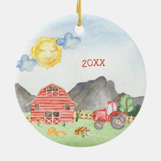 かわいい小さな子供の農家ファーストネームのクリスマス セラミックオーナメント (裏面)