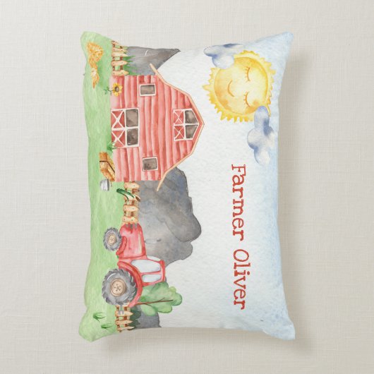 かわいい小さな子供の農家ファーストネーム水色 アクセントクッション (正面(垂直))