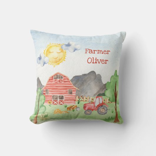 かわいい小さな子供の農家ファーストネーム水色 クッション (正面)
