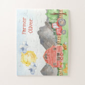 かわいい小さな子供の農家ファーストネーム水色 ジグソーパズル (縦)