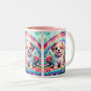 かわいい小さな子犬の鉛筆アート ツートーンマグカップ