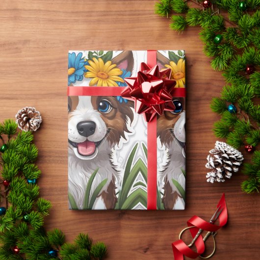 かわいい小さな子犬の鉛筆アート ラッピングペーパー (クリスマスギフト)