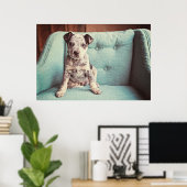 かわいい小さな子犬オンティール（緑がかった色）椅子 ポスター (ホームオフィス)