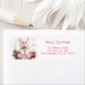 かわいい小さな子猫ピンクのクリスマス ラベル (インサイチュ)