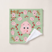 かわいい小さな子豚とハートパターンプリント バスタオルセット (ウォッシュタオル)