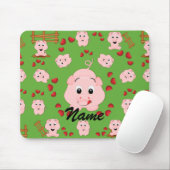 かわいい小さな子豚とハートパターンプリント マウスパッド (マウス)