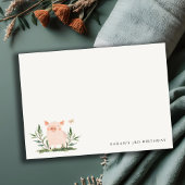 かわいい小さな子豚の葉バタフライ子供の誕生日 ノートカード