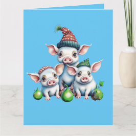 かわいい小さな子豚クリスマスグリーティング カード