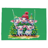 かわいい小さな子豚クリスマスツリーグリーン ラージペーパーバッグ (裏面)
