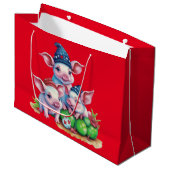 かわいい小さな子豚クリスマスツリーレッド ラージペーパーバッグ (正面アングル)