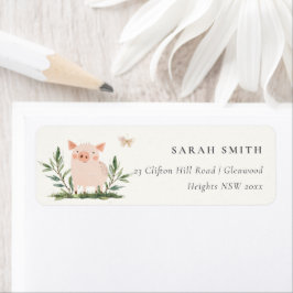 かわいい小さな子農場の豚の水の色アドレス ラベル