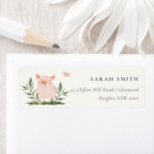 かわいい小さな子農場の豚の水の色アドレス ラベル (インサイチュ)