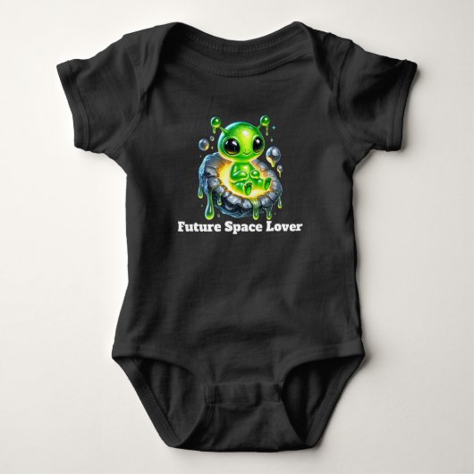 かわいい小さな宇宙好き少年  ベビーボディスーツ (正面)