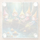 かわいい小さな小妖精や小人は川の中 ガラスコースター (裏面)