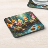 かわいい小さな小妖精や小人は川の中 コースター (左側)