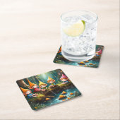 かわいい小さな小妖精や小人は川の中 スクエアペーパーコースター (インサイチュ)