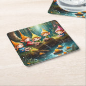 かわいい小さな小妖精や小人は川の中 スクエアペーパーコースター (アングル)