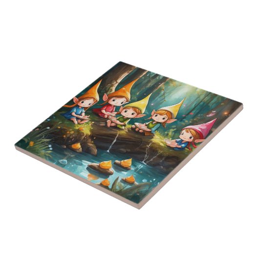 かわいい小さな小妖精や小人は川の中 タイル (側面)