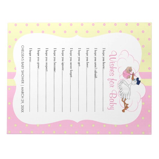 かわいい小さな少女とコウノトリ – ウィッシュ ノートパッド (正面)