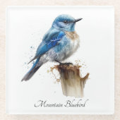 かわいい小さな山ブルーバードウォーター色カスタム、 ガラスコースター (正面)