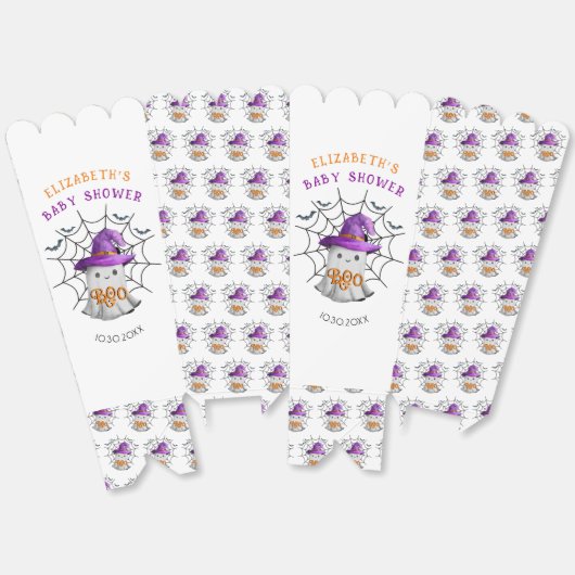 かわいい小さな幽霊とクモの巣BOOベビーシャワー フェイバーボックス (見開き)
