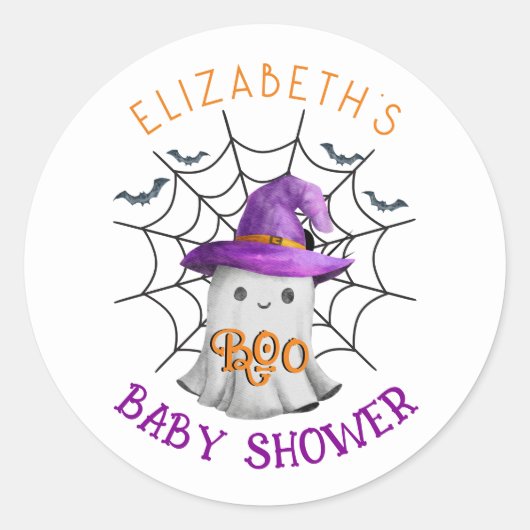 かわいい小さな幽霊とクモの巣BOOベビーシャワー ラウンドシール (正面)