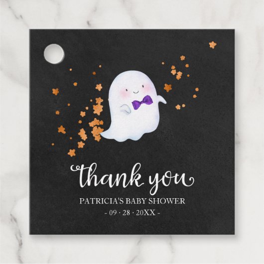 かわいい小さな幽霊のハロウィンベビーシャワーのお礼  フェイバータグ (正面)