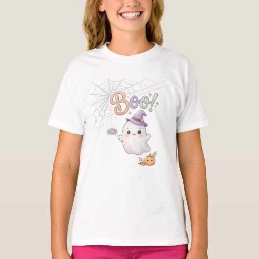 かわいい小さな幽霊の魔女。ブー! Tシャツ (正面)
