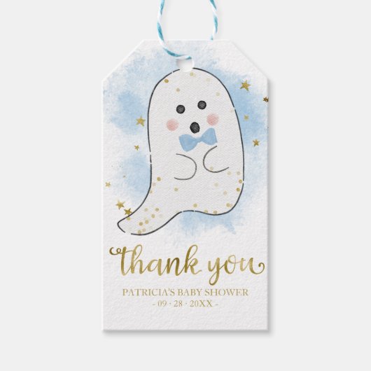 かわいい小さな幽霊ハロウィーンベビーシャワーフ感謝していァボオ ギフトタグ (正面)