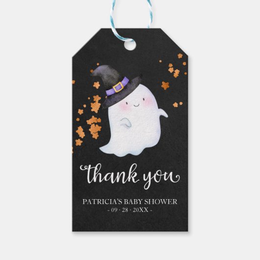 かわいい小さな幽霊ハロウィーン赤ちゃんシャワーありがとう ギフトタグ (正面)