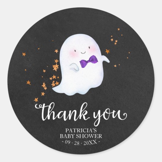 かわいい小さな幽霊ハロウィーン赤ちゃんシャワーありがとう ラウンドシール (正面)