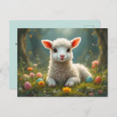 かわいい小さな復活祭の子羊、森、イースター卵 シーズンポストカード (正面/裏面)