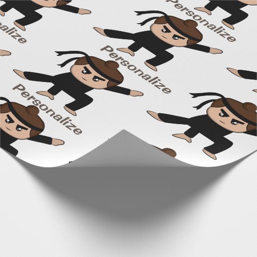 かわいい小さな忍者男の漫画パーソナライズ ラッピングペーパー (角)