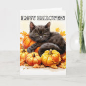 かわいい小さな怠け者の日黒猫 |ハロウィーン カード (正面)