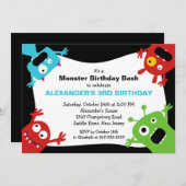 かわいい小さな怪物バースデーパーティー 招待状 (正面/裏面)