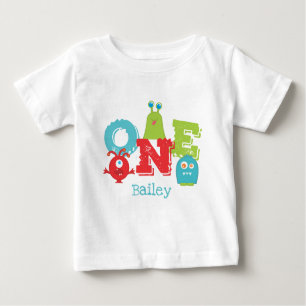 かわいい小さな怪物1歳の誕生日 ベビーTシャツ