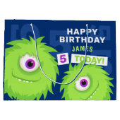 かわいい小さな怪物、青と緑 ラージペーパーバッグ (裏面)